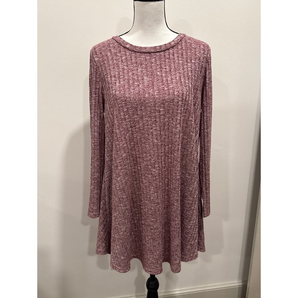 Jodifl Swing Dress Women Small Mauve Good Ribbed Knit Long Sleeve A-Line